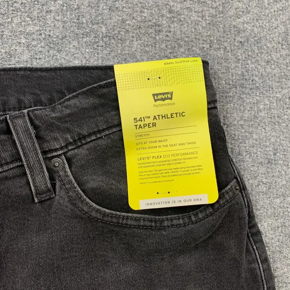 Levis Jeans Mens 36 Black 541 Athletic Taper Mid Rise Stretch Denim Straight